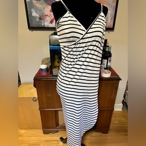 White and Blue Striped Wrap Dress